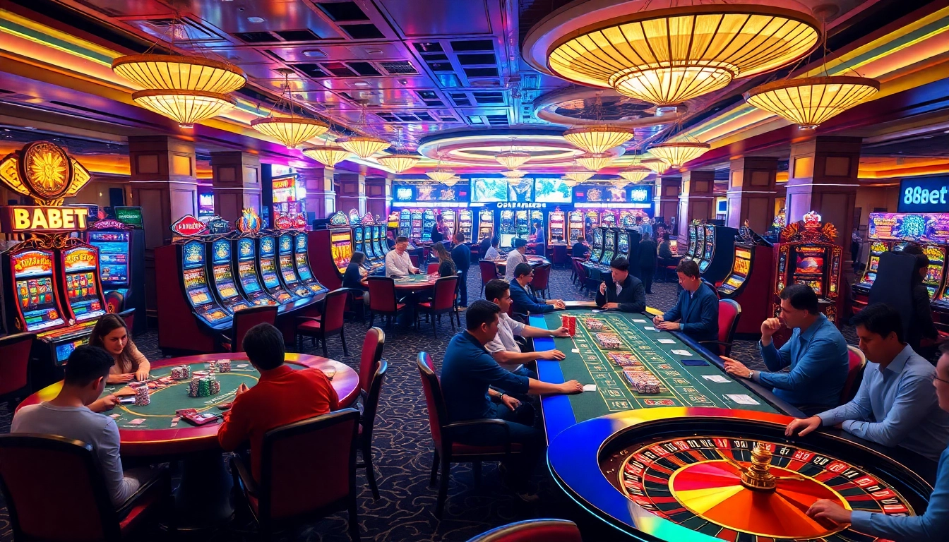 Engaging players at 88bet casino with vibrant poker tables and dynamic slot machines.