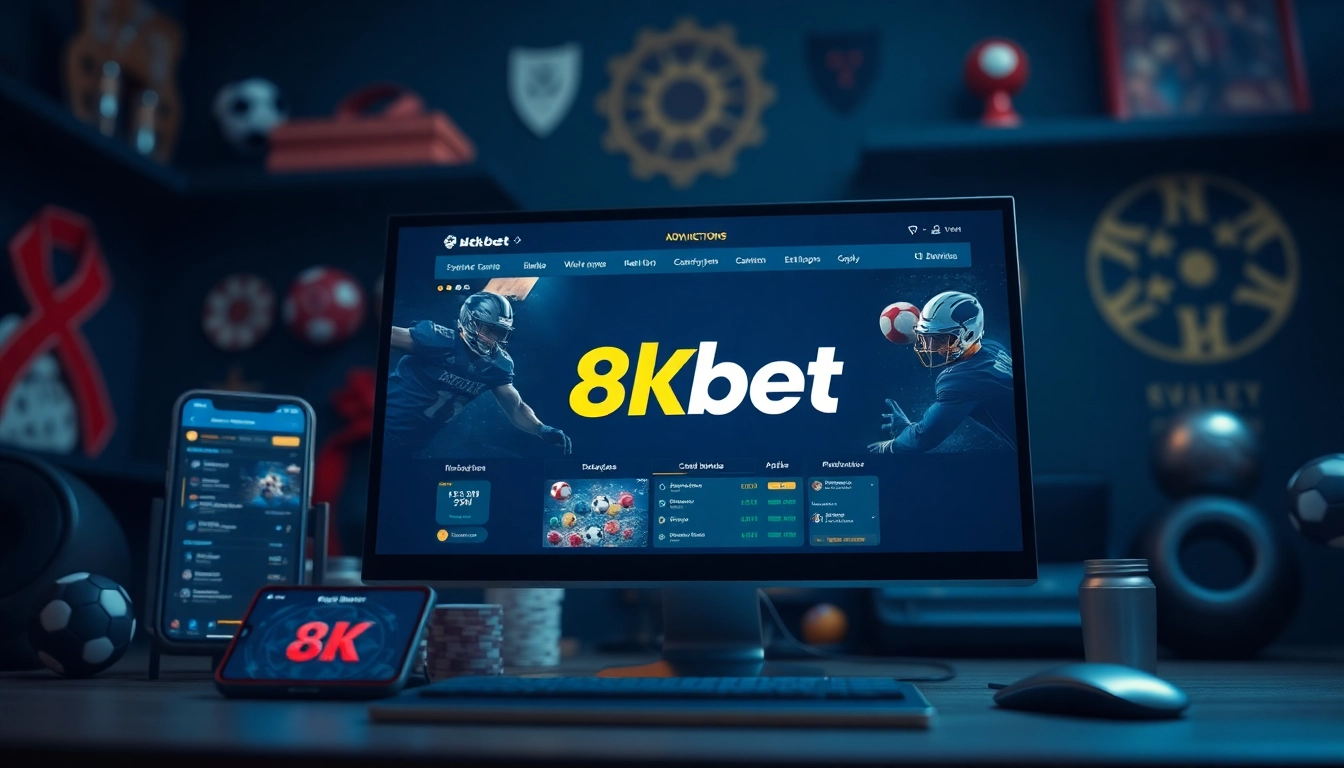 8kbet online betting platform interface showcasing sports and casino games in a professional setting.