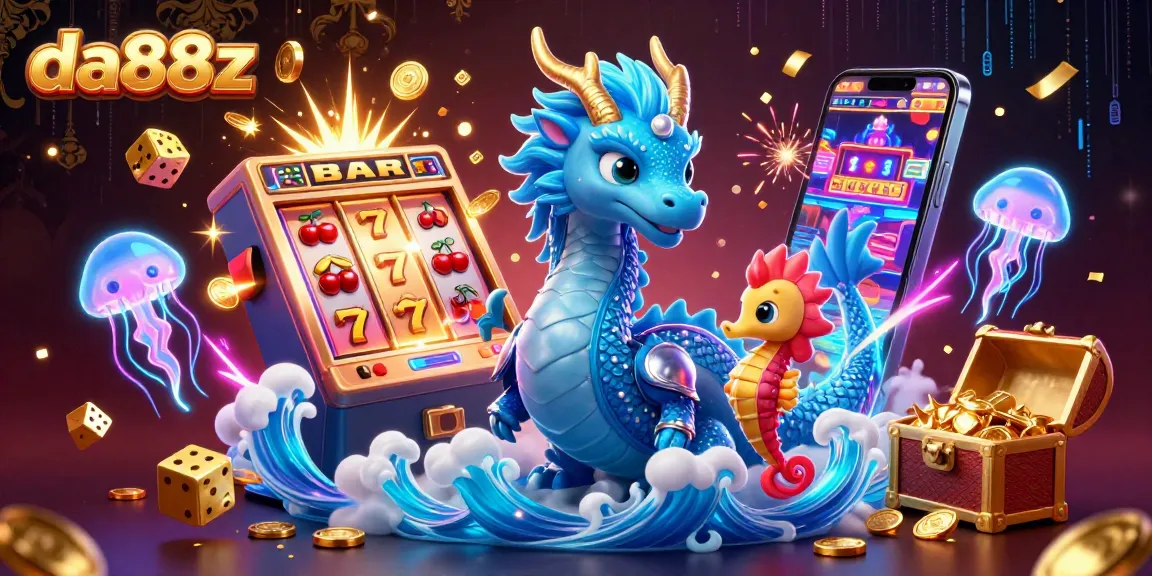 Experience thrilling gameplay at da88z with an azure dragon, seahorse knight, and slot machine chaos!