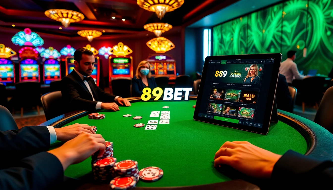 Engaging players at 89BET poker table with rich colors and casino ambiance