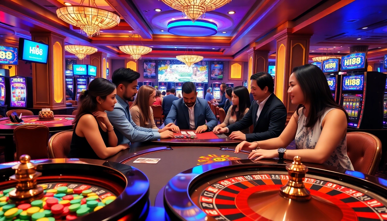 Gamble professionally at Hi88 with luxurious casino tables and chips in view.