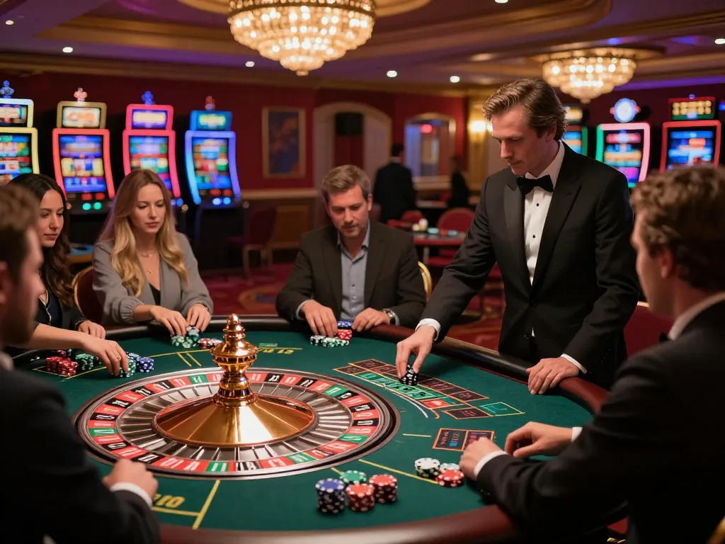 Players engaging in roulette at 789wim casino with colorful chips and thrilling atmosphere