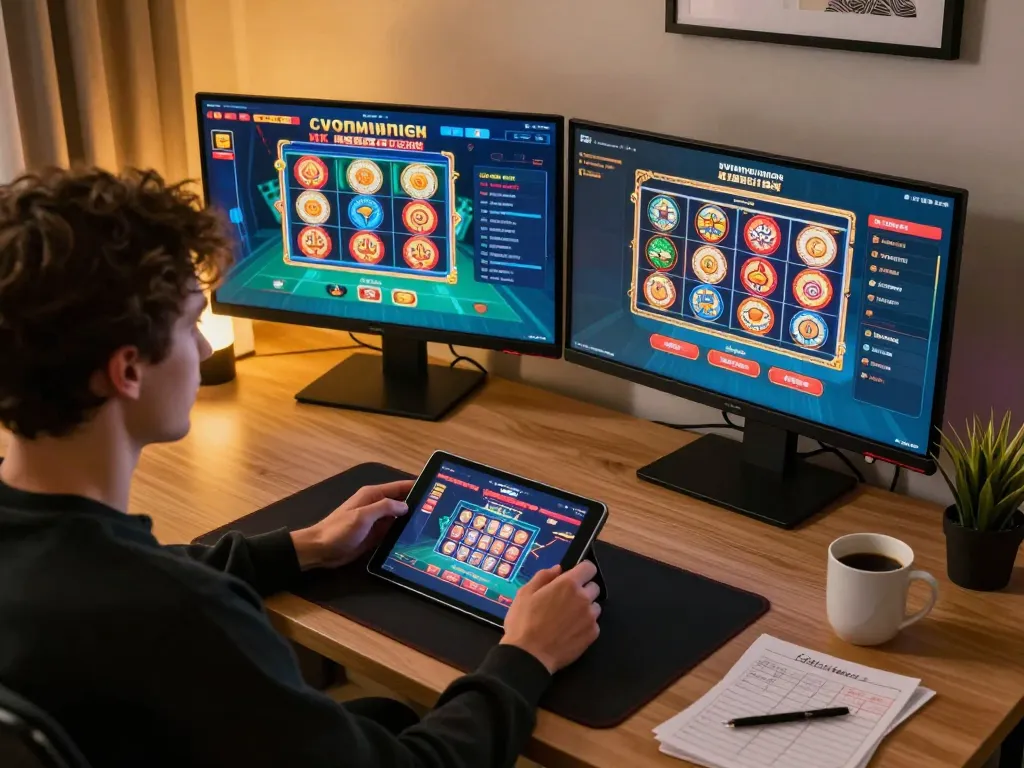 Player enjoying sv66 online casino gaming on a tablet, with vibrant images and cozy setup