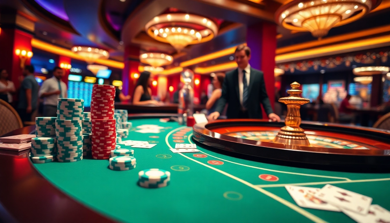 Experience the thrill of gambling at https://e2bet-games.org with a luxurious casino scene, featuring poker chips and a roulette wheel.