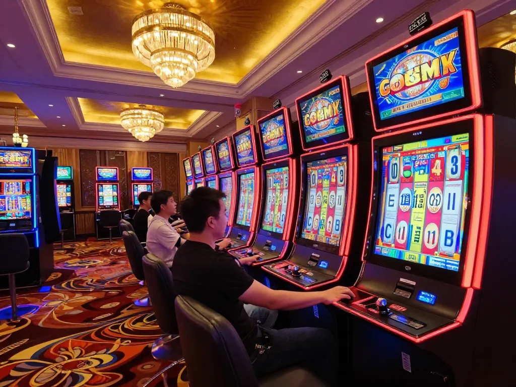 The C168 casino slot machine area showcases players engaged in thrilling gameplay, colorful displays illuminating the excitement.