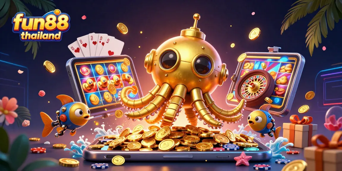 Engage with fun88 thailand in a lavish undersea casino featuring a golden kraken and dynamic gaming elements.