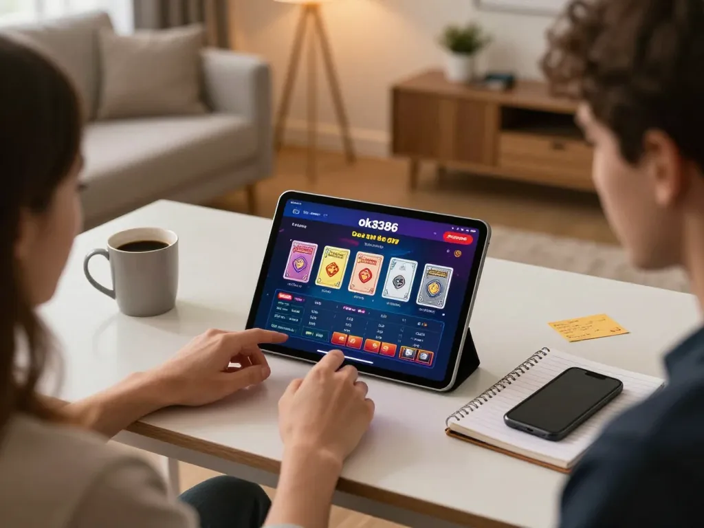 Engaged user exploring the ok8386 app for online gambling strategy and tips.