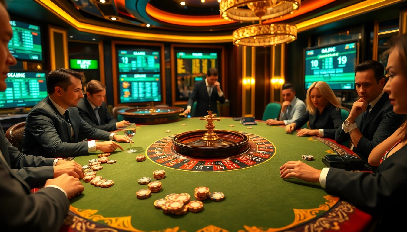 Players enjoying lô đề uy tín at an elegant casino table, showcasing the excitement of online betting.