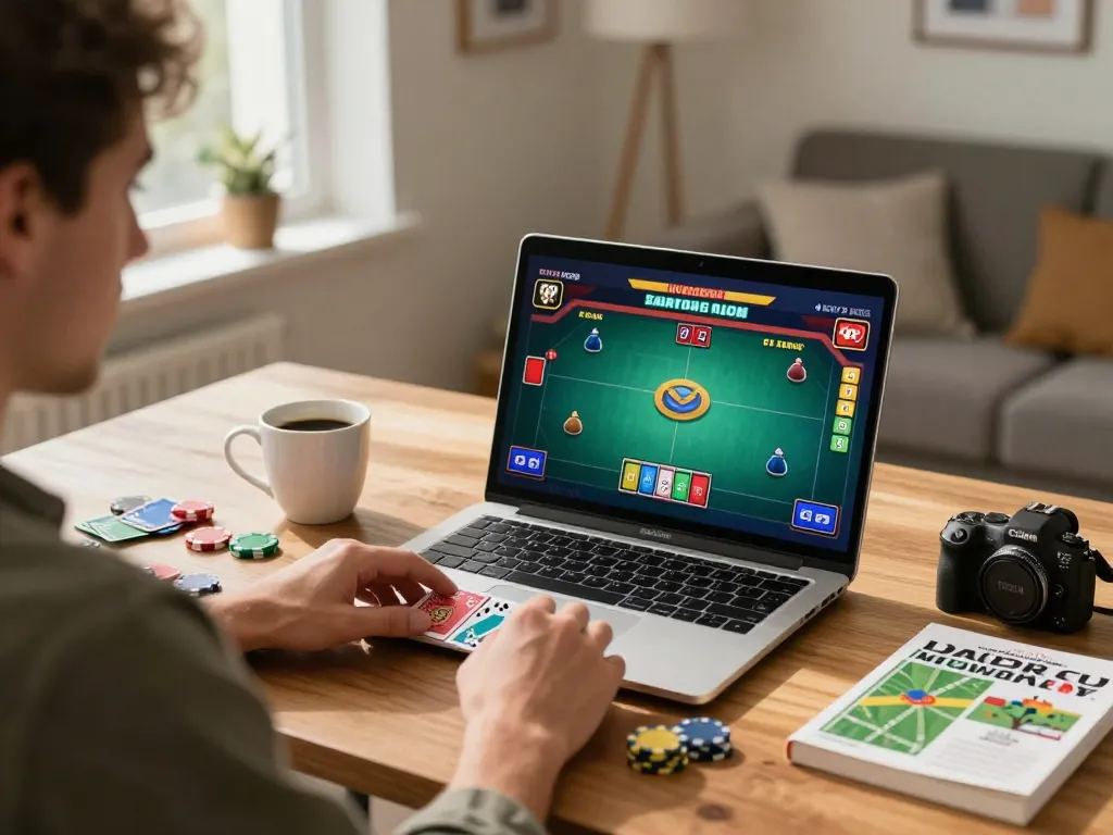Playing poker online with Go999 in a cozy home setting showcasing strategic gameplay.