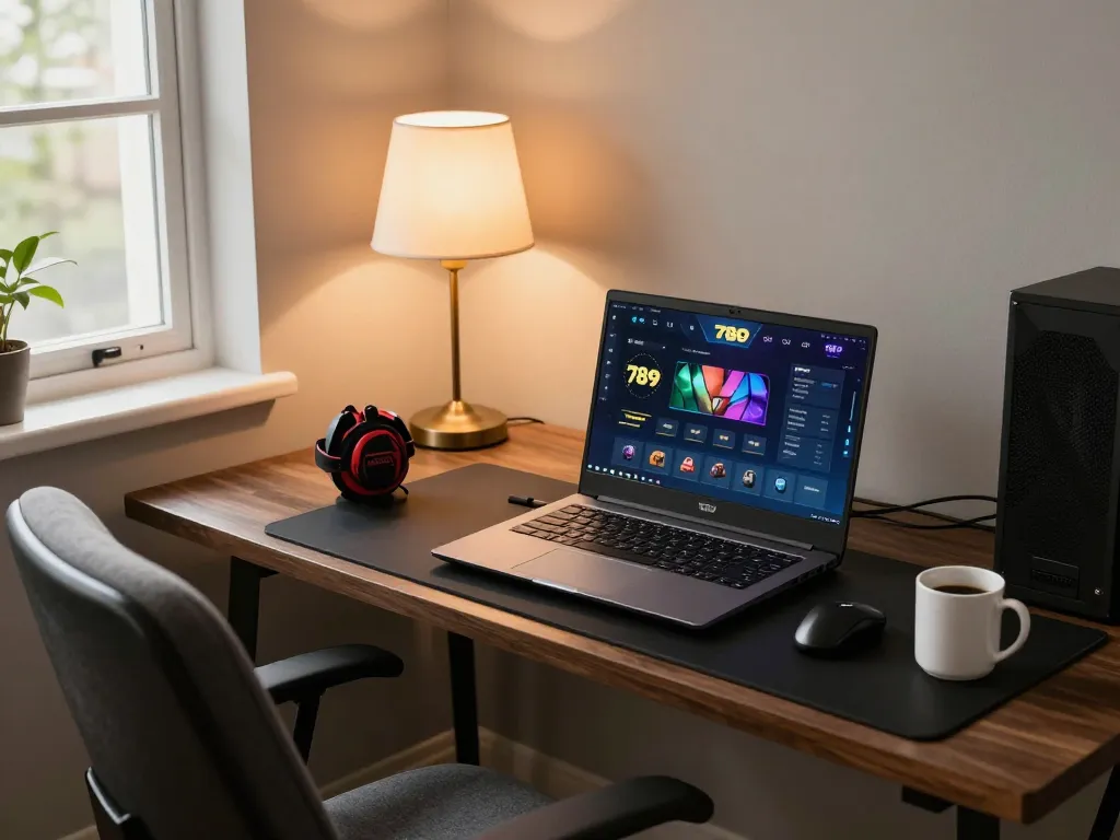 Engaging in thrilling gameplay on the 789 win platform with a modern setup and ambient lighting