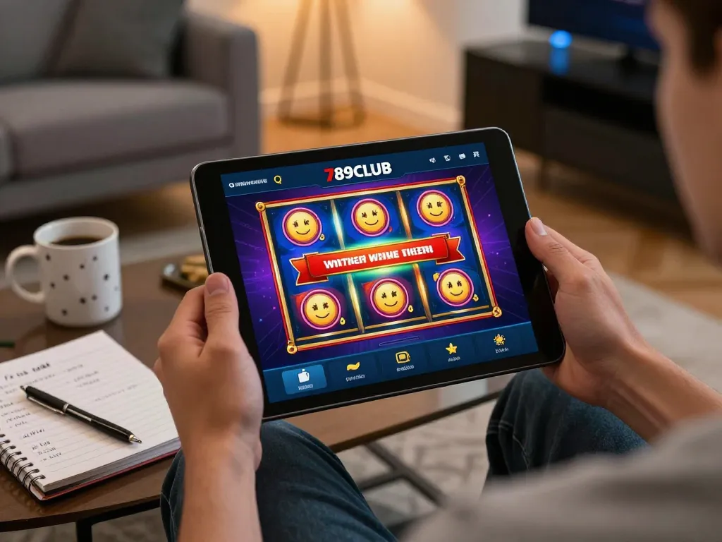 Engaging gameplay on 789CLUB app displayed on a tablet amidst a cozy gaming setup, conveying excitement and strategy.