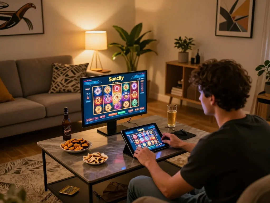 Engaging in online gaming on Suncity's casino app, creating a thrilling experience