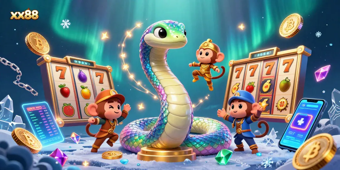 Experience thrilling gameplay at xx88 with vibrant 3D illustrations of slot games and crypto elements!