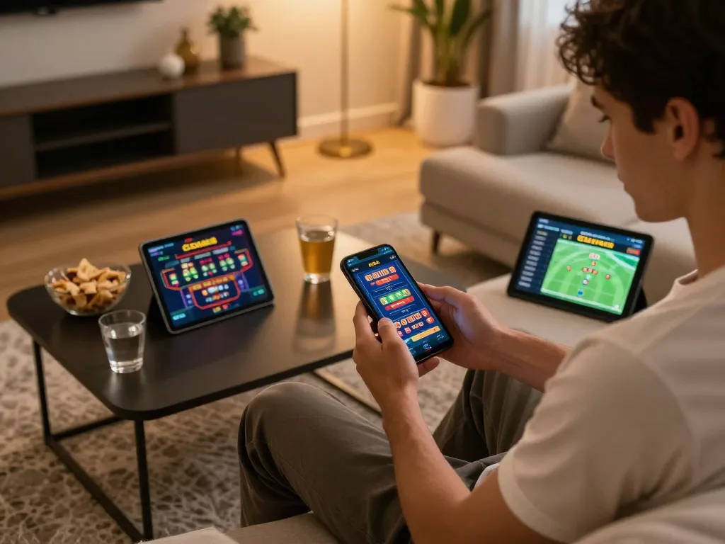 Engaging gaming moment on GG88 mobile app in a cozy home setting with snacks and drinks
