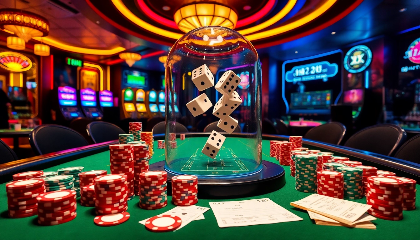 Exciting gameplay of tài xỉu online with vibrant casino elements and dice action.