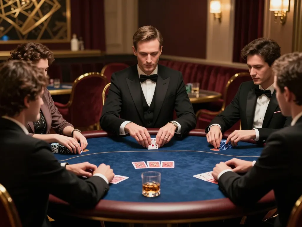 Dynamic poker game at nhà cái 388bet with players strategizing around an elegant table.