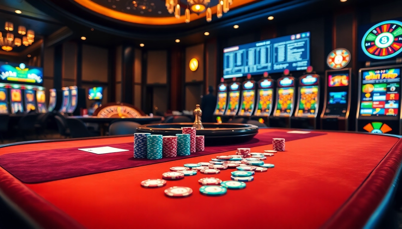 Players enjoying a thrilling game at Nhà cái Lu88, showcasing vibrant chips and a roulette wheel.