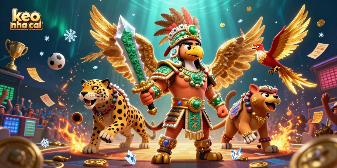 Experience the thrill of keo nha cai sports betting with dynamic warriors and celebratory elements in action.