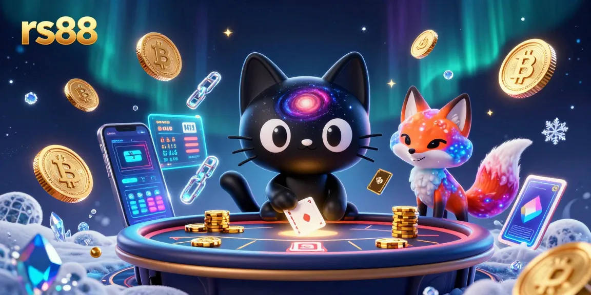 Experience thrilling gameplay at rs88 with a cosmic casino scene featuring a black hole cat and vibrant characters.