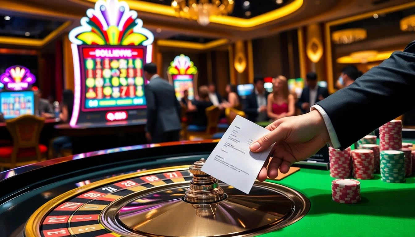 Experience the excitement at QQ88's vibrant casino with poker chips and a roulette table.