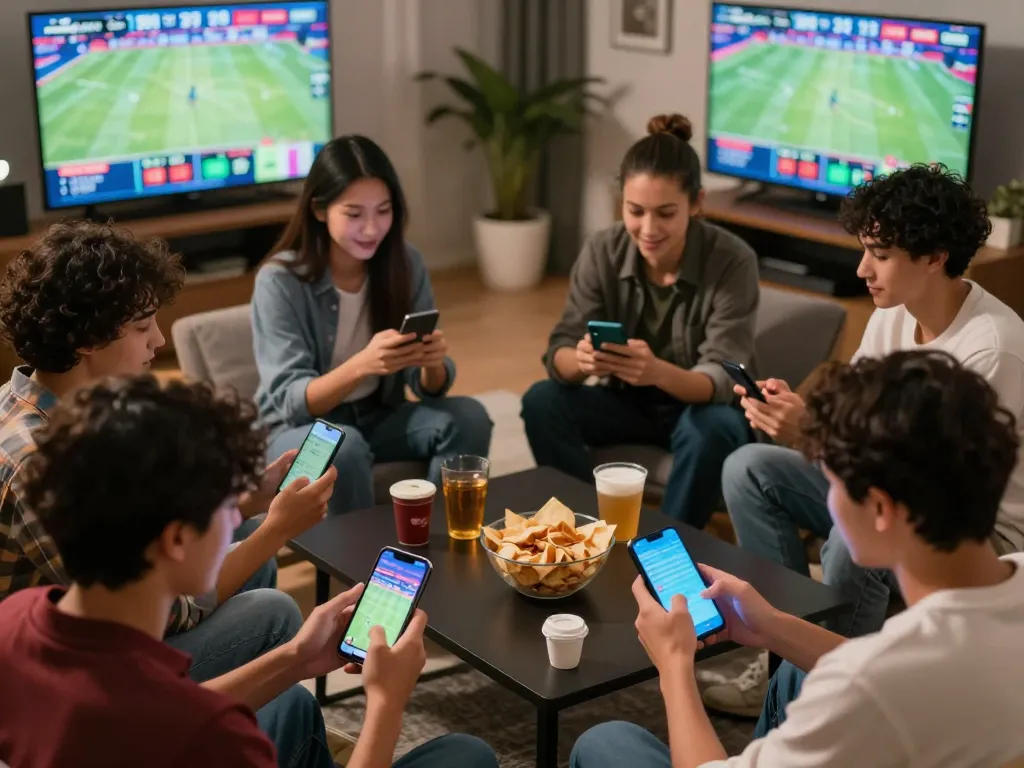 Engaged players strategizing đá gà 88vv bets in a lively home setup, surrounded by live betting action.