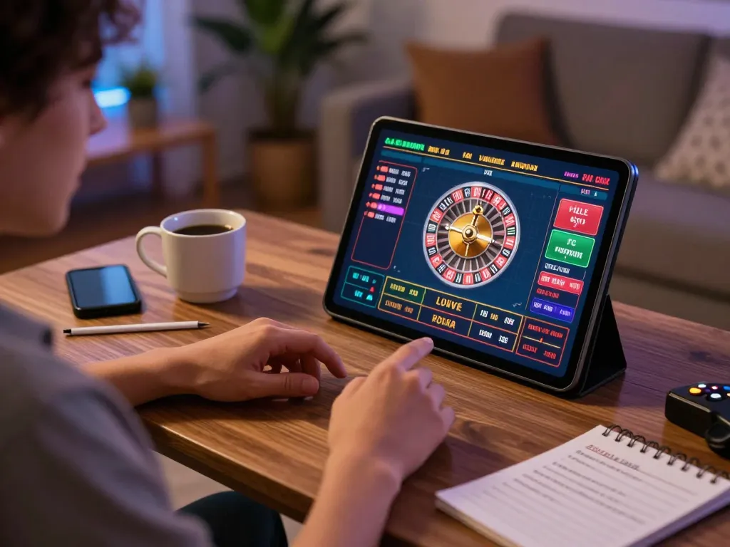 Experience live roulette with lc88pro in a cozy home setting, featuring engaging gameplay and strategic notes.