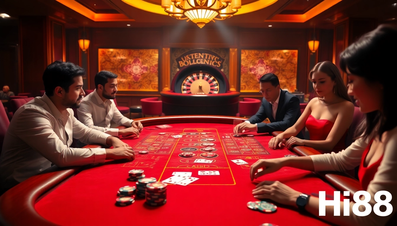 Players experiencing thrilling baccarat at Hi88's luxurious casino.