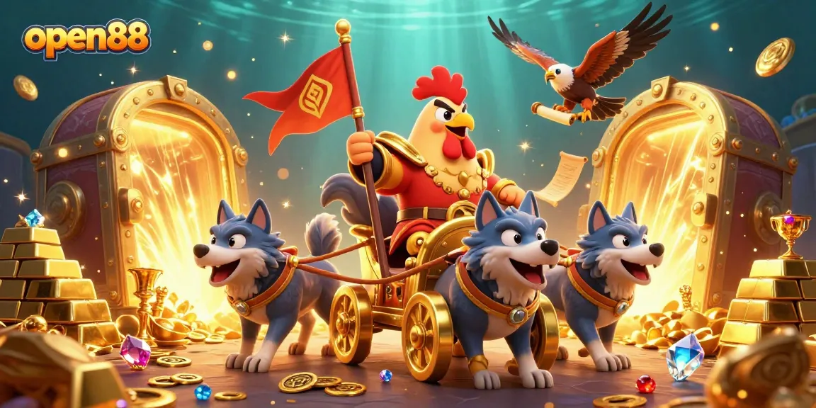 Experience epic wins at open88, where the golden treasures of the casino await your command in this vibrant 3D illustration.