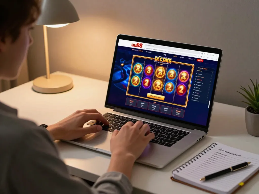Engaging online gaming with uu88games interface, showcasing responsible gambling strategies in a cozy setting.