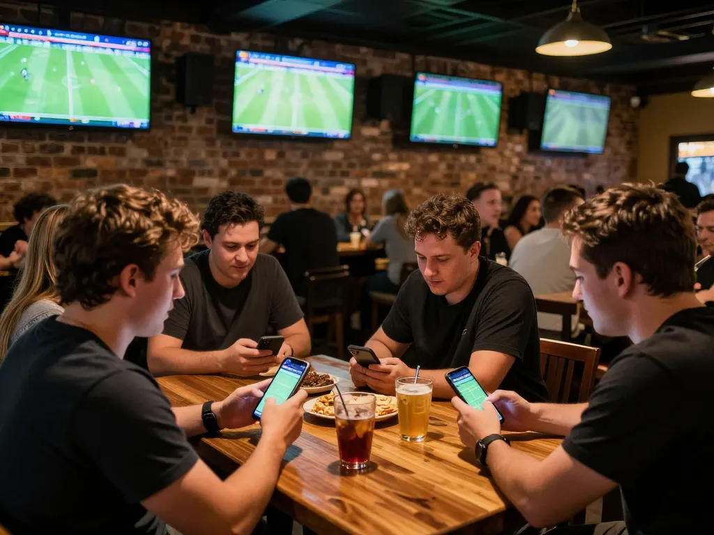 Cakhia live sports betting scene, friends celebrating football matches with drinks.