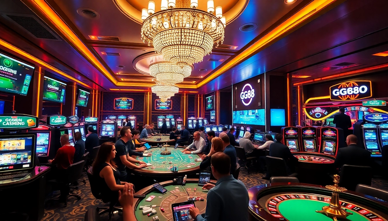 Gamblers enjoying a vibrant GG88 online casino experience with exciting games and a luxurious atmosphere.