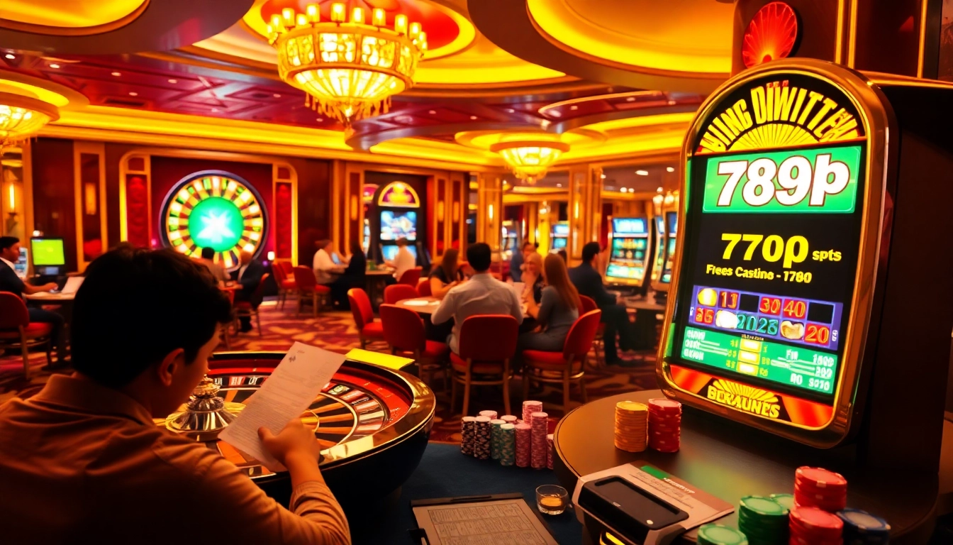 Engage with thrilling casino action featuring 789p games, poker players, and a vibrant roulette wheel.