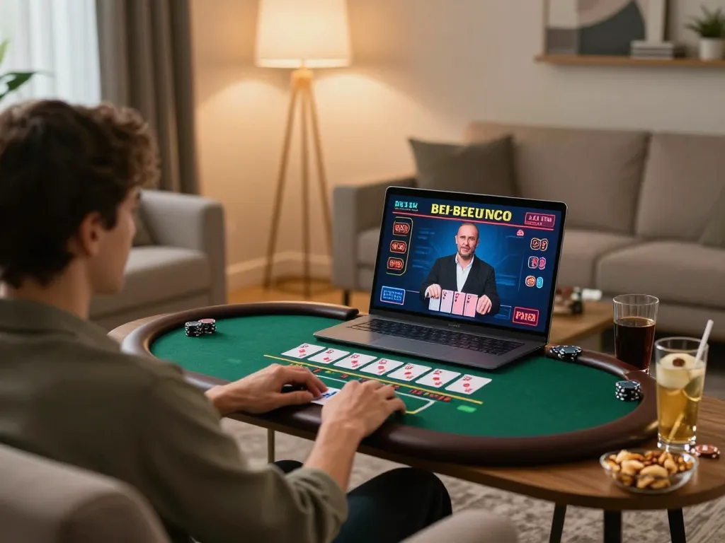 Engaging scene of online gaming with link vào 33win on the laptop screen during a relaxed evening