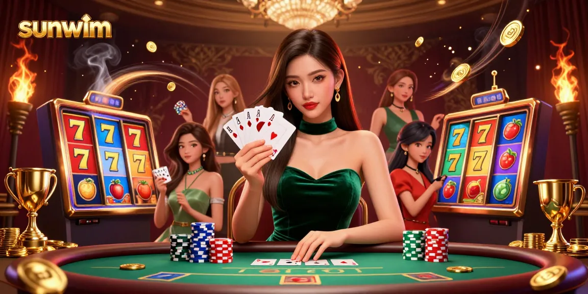Engage with sunwim at a vibrant poker table full of action and excitement.