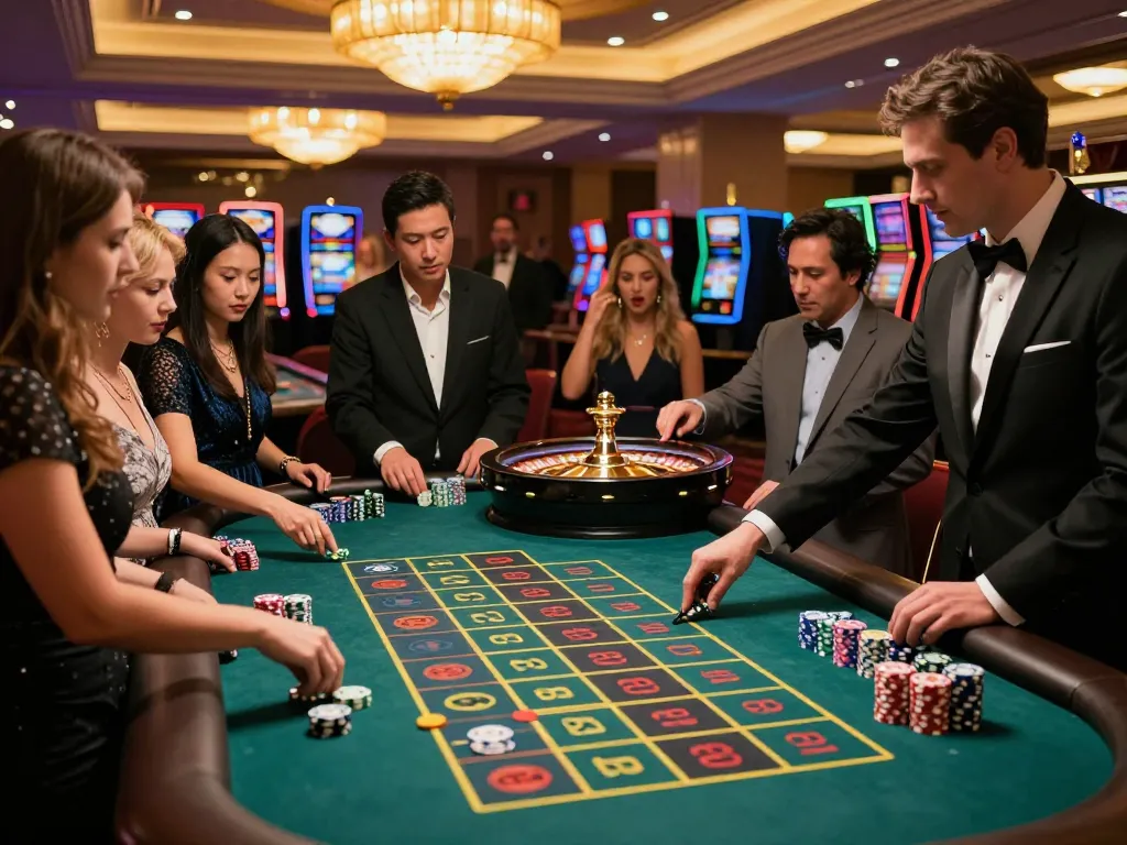 Players engaging in thrilling roulette gameplay at the Go 88 casino table, vibrant atmosphere with colorful chips.