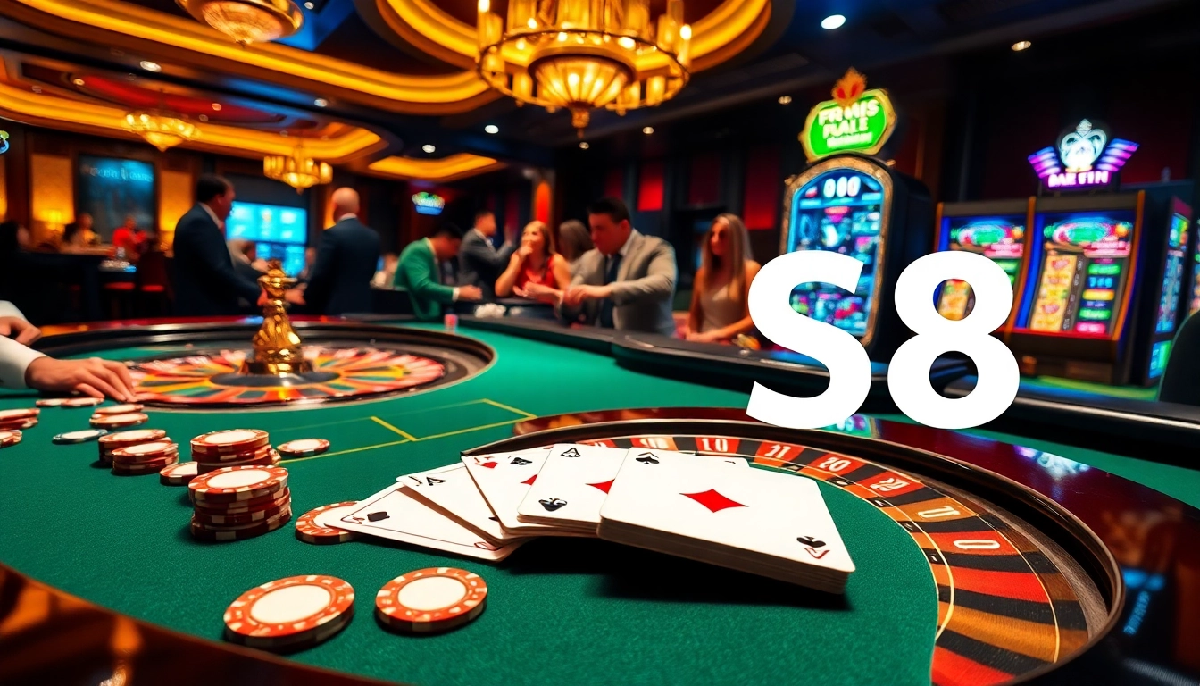 Experience luxurious gambling with S8-themed poker chips and high-stakes tables.