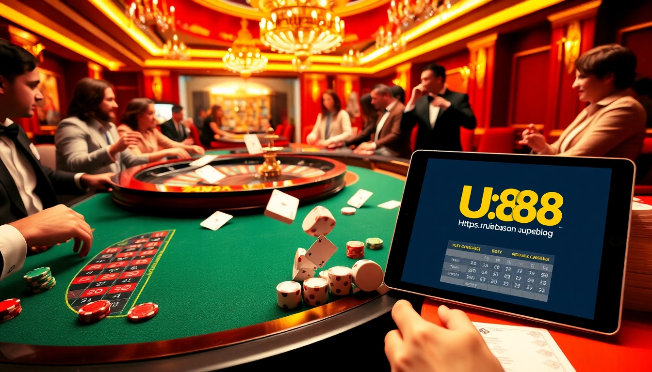 Experience the excitement of gaming at https://uu88.blog/ with a lively roulette table scene.