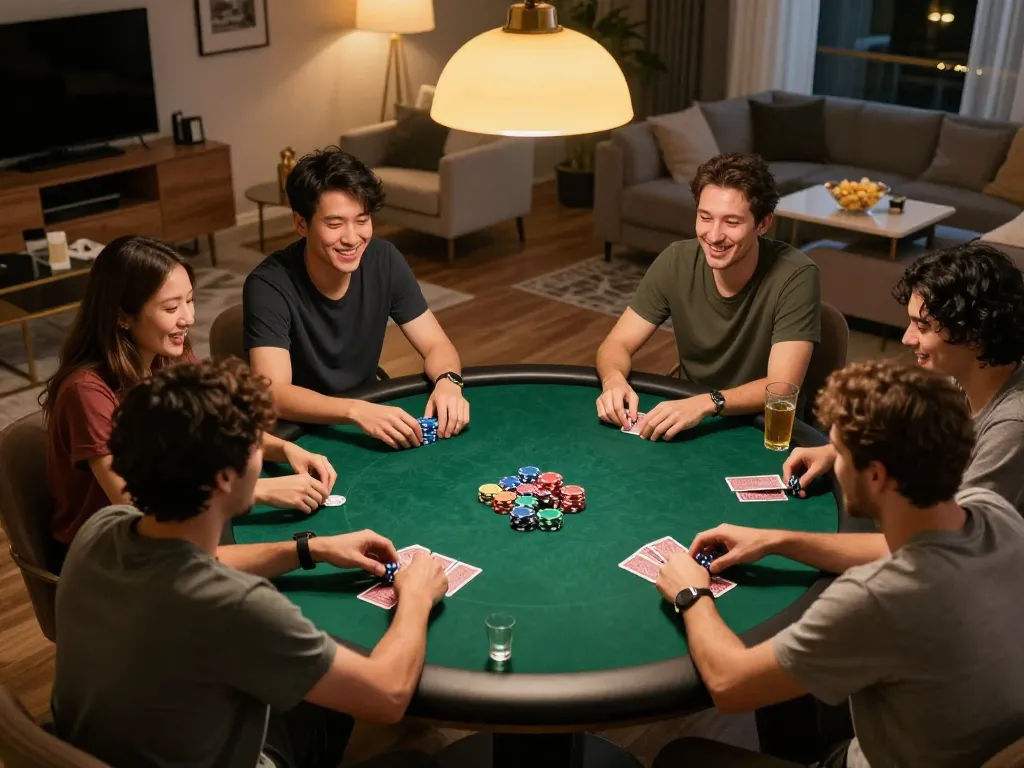 CK444 poker night with friends showcasing lively gameplay and a cozy atmosphere.