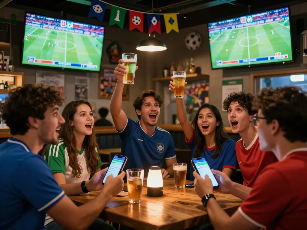 Bettors cheer for their teams while placing bets on bola piala dunia 2026 matches in an electrifying sports bar.