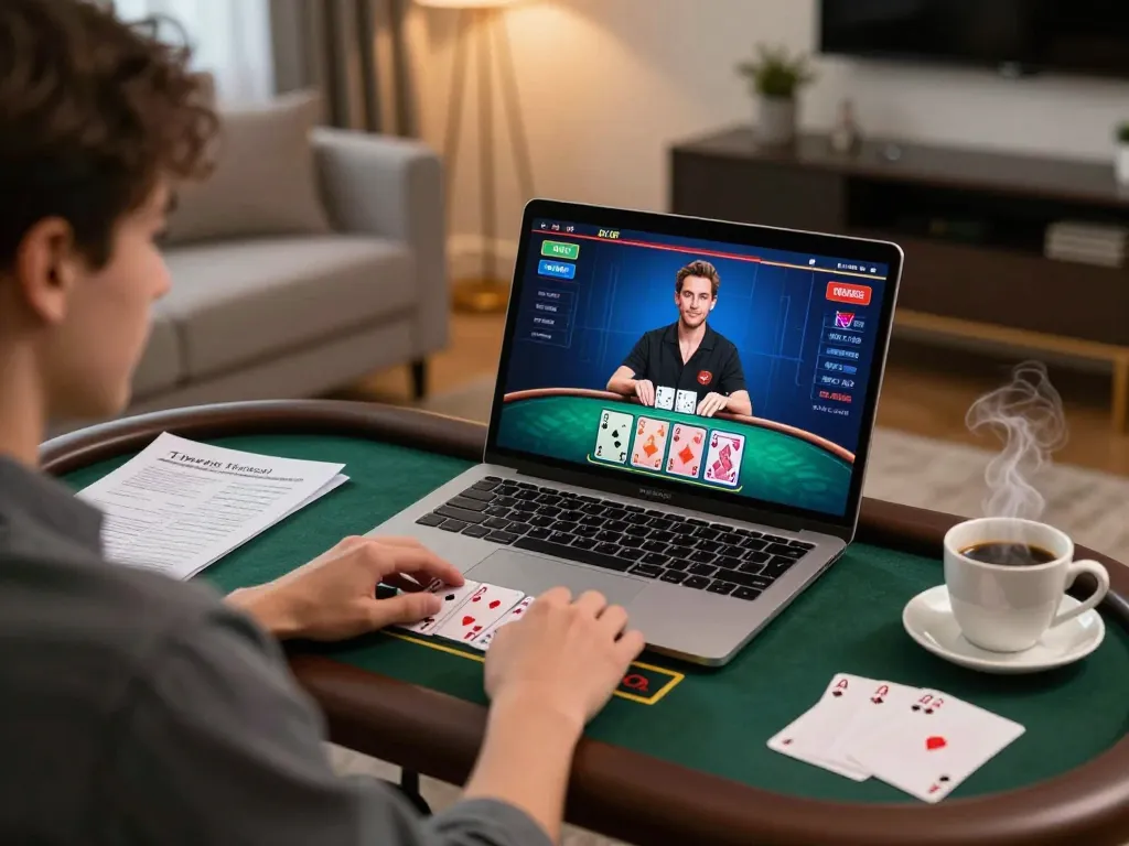 Experience thrilling gameplay with Red88 as a player engages in live dealer blackjack from home.