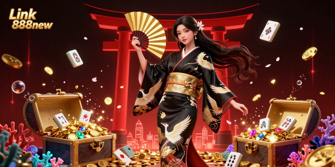 Experience the vibrant world of gambling with Link 888new in this stunning casino-themed illustration.