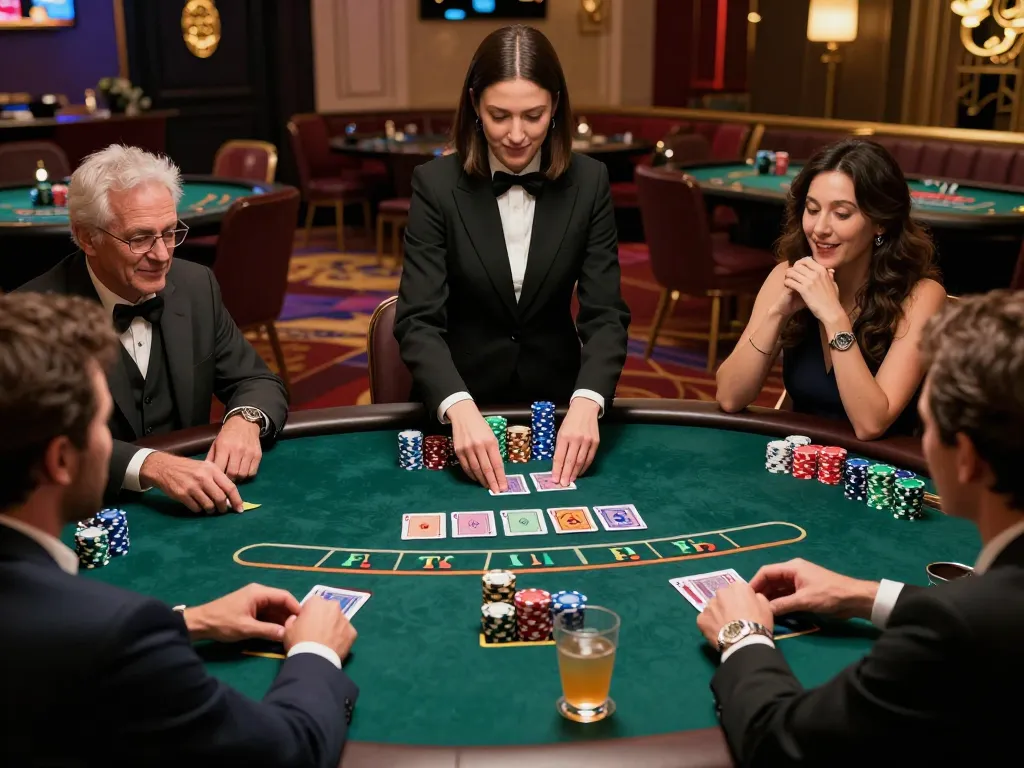 Players engaging at a blackjack table in a luxury casino, emphasizing strategic gameplay and experience of da88.