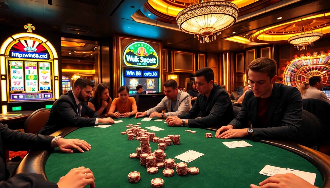 Experience excitement at https://win88.cfd/ with players enjoying poker and vibrant casino elements.
