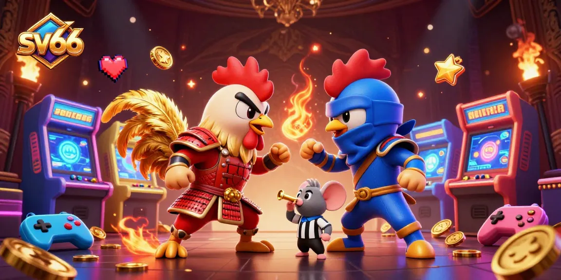 sv66 interactive scene with 3D fighting roosters and gaming elements showcasing vibrant casino action.