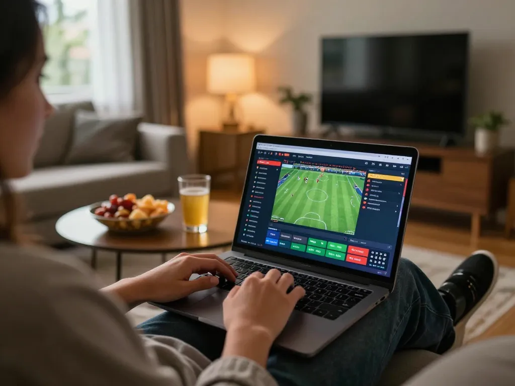 Engaged user betting through the hz88 platform at home, showcasing a modern sports betting interface
