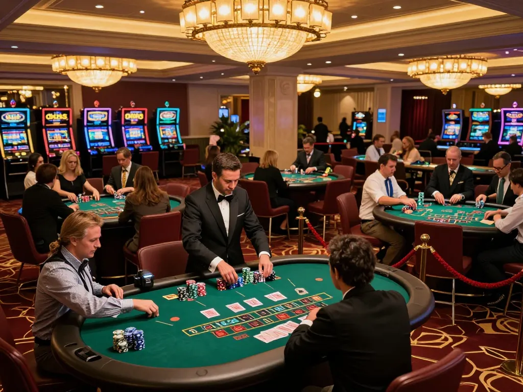 Experience high-stakes blackjack excitement at ok365 casino with players and dealers in action.