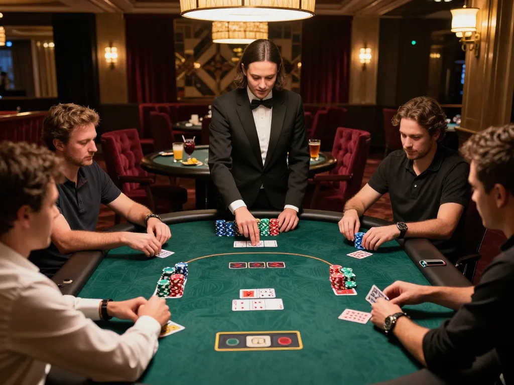 uk88 poker players strategizing at a luxurious casino table, showcasing an engaging gameplay moment