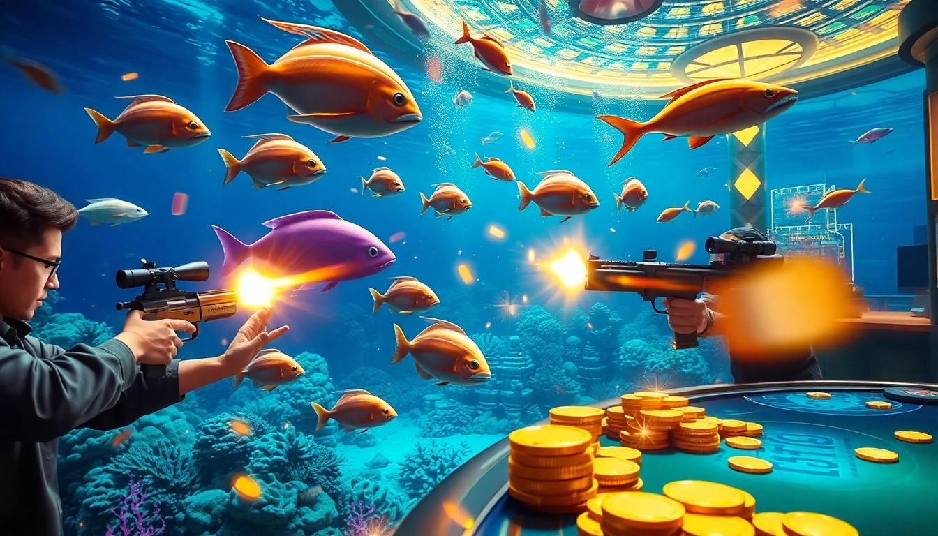 Bắn cá đổi thưởng gameplay showcasing colorful 3D ocean graphics and intense action.
