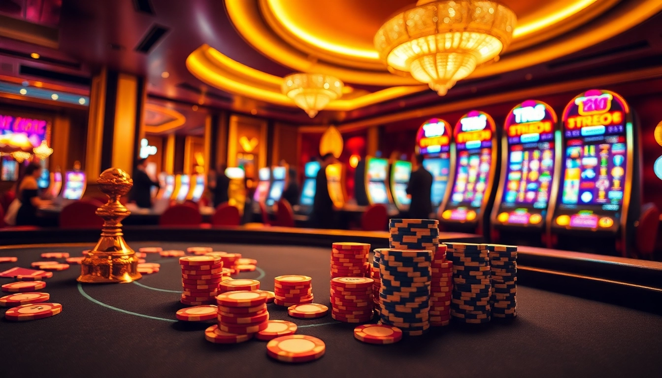 Players engaging in high-stakes gambling at a luxury casino featuring TR88 themed slot machines.