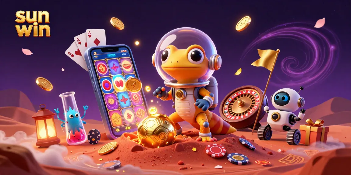 Experience the excitement of sun win with a Martian gecko discovering a golden casino!
